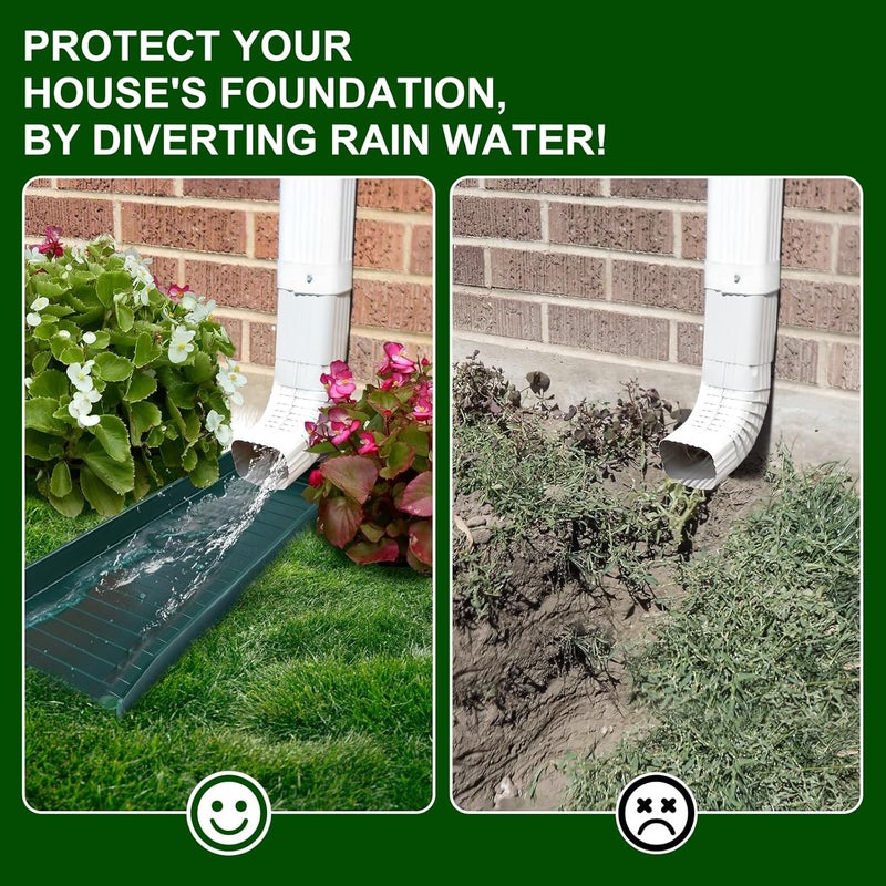 Creative.C 4 Pack Gutter Downspout Extensions,Rain Gutter Downspout Splash Block,Downspout Diverter,Down Spout Drain Extension,Gutter Splash Prevention Device for Cement Floor Lawn Ground (Green) - Image 3